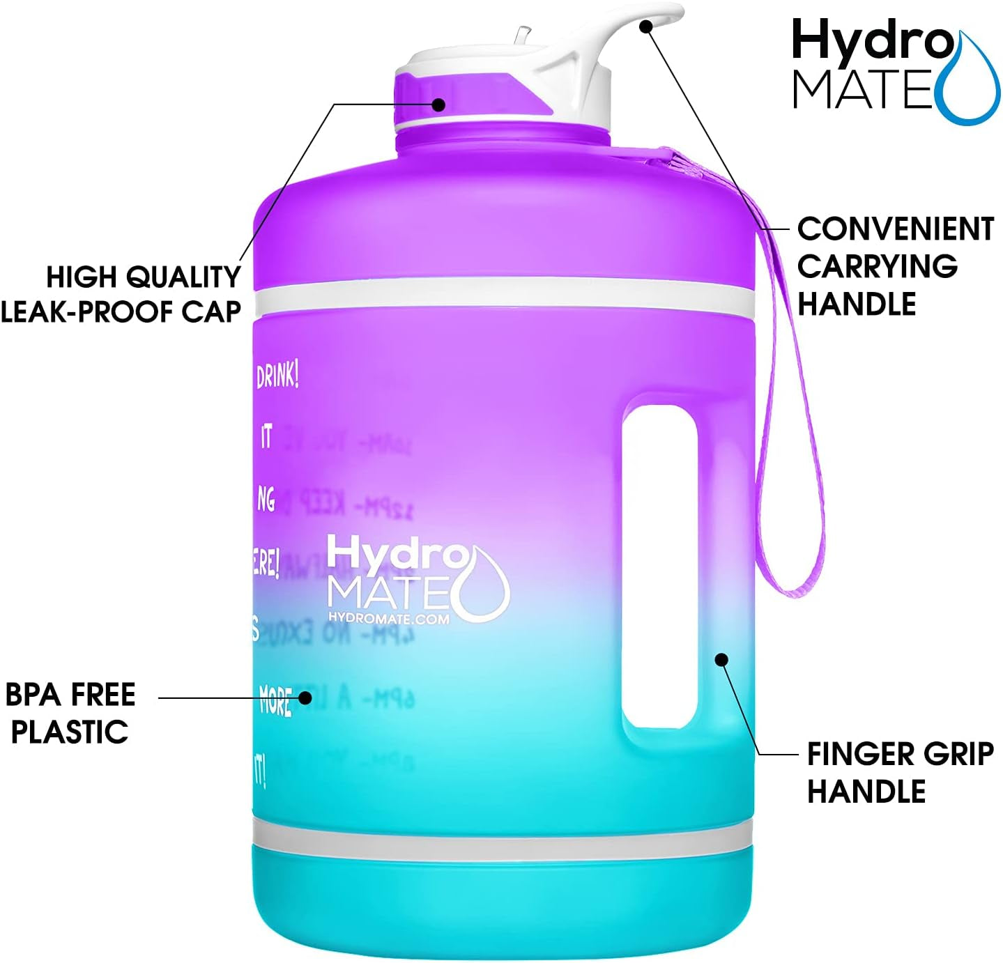 Gallon Water Bottle with Straw BPA FREE Leak Proof Reusable Water Bottle with Times to Drink Marked Hourly 128 Oz