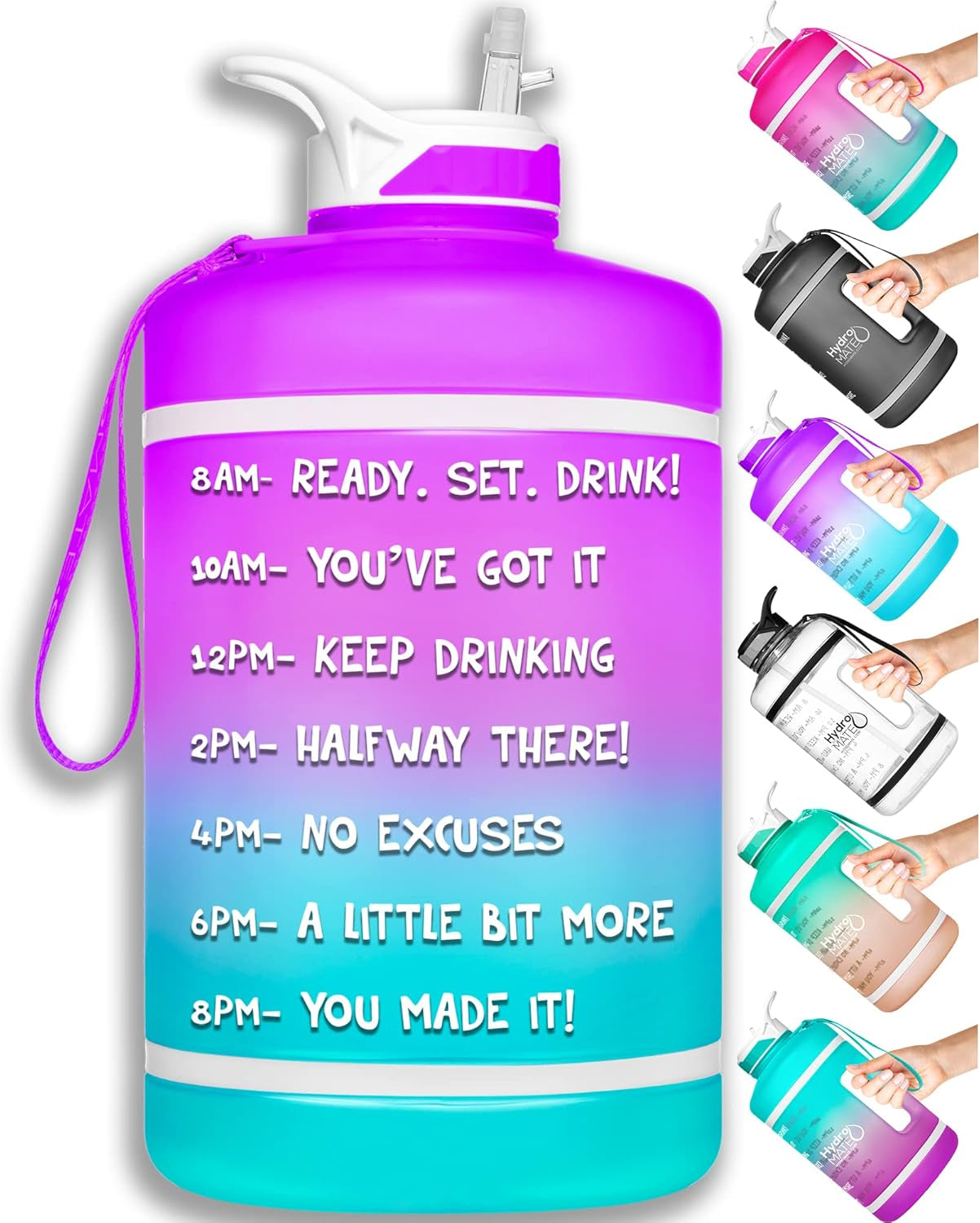Gallon Water Bottle with Straw BPA FREE Leak Proof Reusable Water Bottle with Times to Drink Marked Hourly 128 Oz
